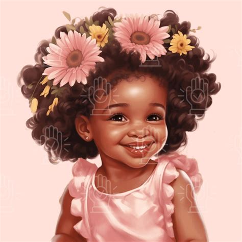 Black Baby Girl Clip Art Little Girl Sunflowers Yellow - Etsy