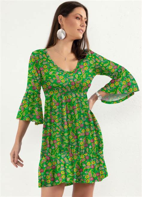 Vestido Paisley Verde Franzidos Quintess