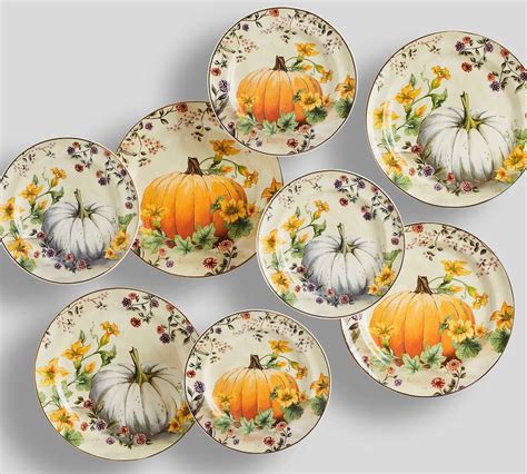 Botanical Harvest Pumpkin 8 Piece Stoneware Dinnerware Set Pottery Barn