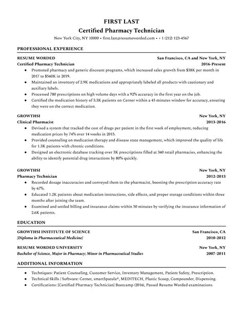 Pharmacy Technician Resume Examples For Resume Worded