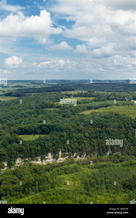 Aerial View Of The Upper Iowa River Bluffs In Northeast Iowa On A