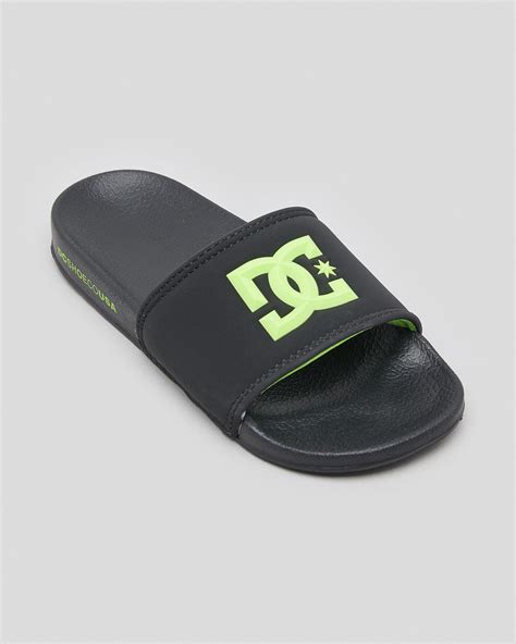 Shop Dc Shoes Boys Volt Dc Slides In Blacklime Green Fast Shipping