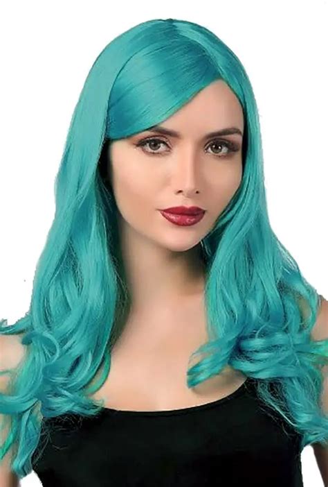 Long Turquoise Curly Wig Perth Hurly Burly