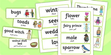 Thumbelina Word Cards Arabic Translation Lehrer Gemacht