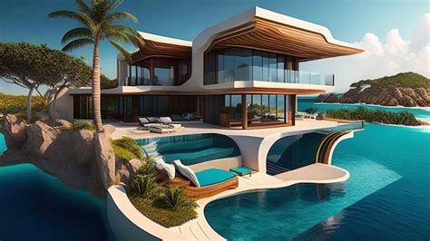 3d Rendering Of Modern Cozy House With Pool And Parking For Sale Or