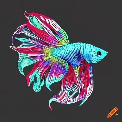 Stylized Drawing Of A Betta Fish With Intricate Details