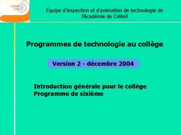 Ppt Programmes De Technologie Au Collge Powerpoint Presentation