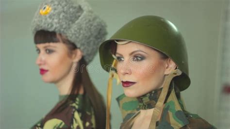 Russian Girls In Military Uniform Stock Video Video Of Armed Caucasian 87251025