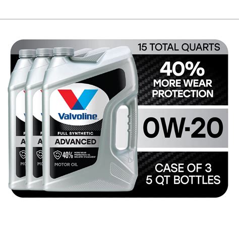 Valvoline Advanced Full Synthetic 0W 20 Motor Oil 5 QT Case Of 3