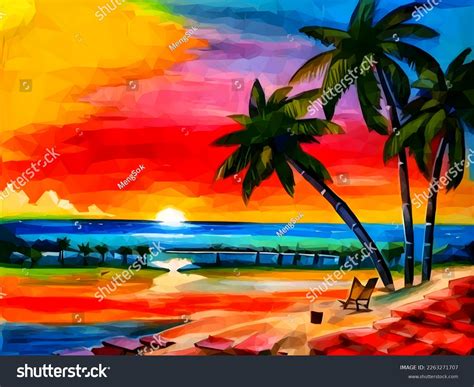 Tropical Beach Sunset Painting