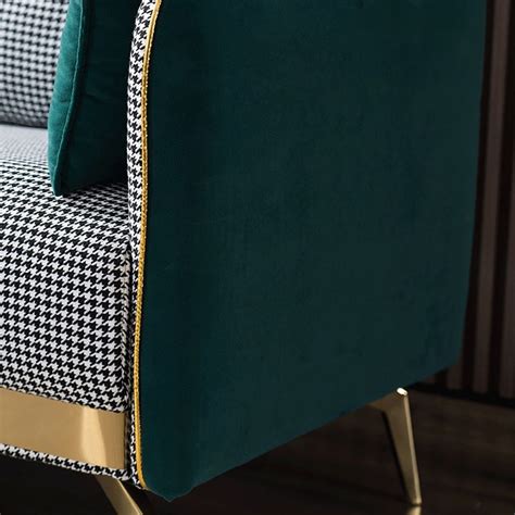 2000mm Modern Houndstooth Upholstered Sofa 3 Seater Green Velvet Sofa