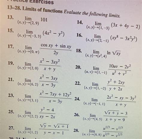 Solved 18 Exercises 1328 Limits Of Functions Evaluate The Chegg