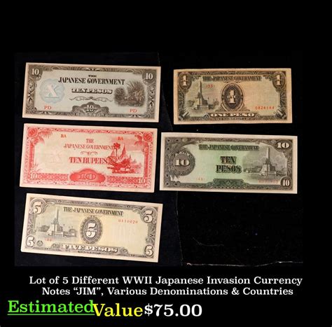 Lot Of 5 Different Wwii Japanese Invasion Currency Notes Jim Various