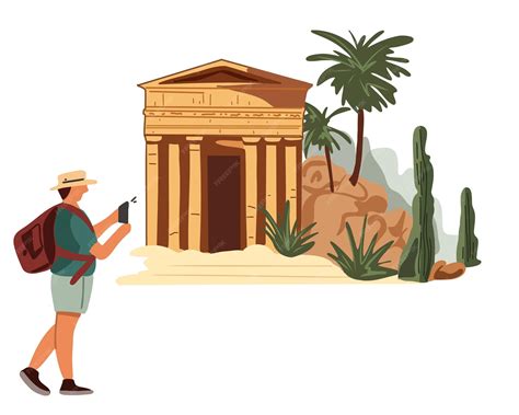 Premium Vector | Tourists travel to ancient places look at the old