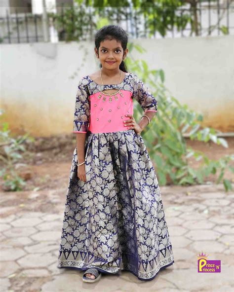 Prince N Princess Peach Blue Aari Work Pattu Gown Pg380