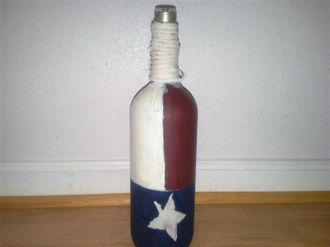 Texas Flag Rustic Painted Wine Bottle I Used Fabric For The Star And The Wrap Around The Neck