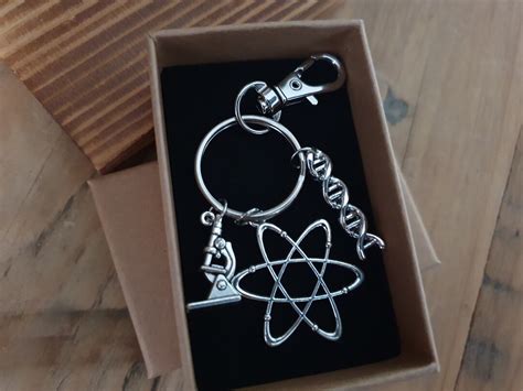 Science Atom Dna And Microscope Keyring Double Helix Physics Chemistry Biology Scientist Doctor