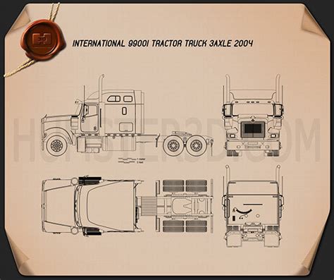 International 9900i Tractor Truck 2004 Blueprint - Hum3D