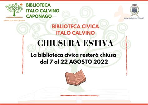 Chiusura Estiva Biblioteca Civica Comune Di Caponago