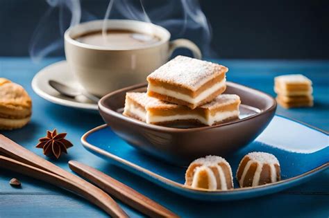 Premium AI Image | a plate of pastries with a cup of coffee in the ...