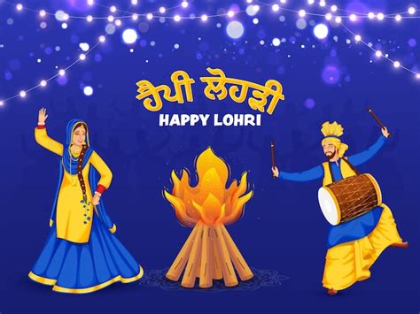 Premium Vector Punjabi Couple Performing Bhangra Dance With Dhol