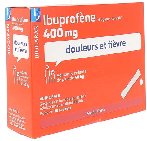 Ibuprofène 400mg suspension buvable Biogaran Boîte de 10 sachets