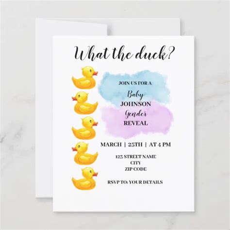 What The Duck Themed Gender Reveal Invitation Zazzle