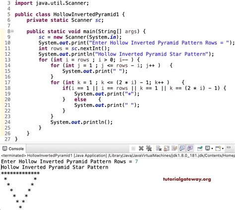 Java Program To Print Hollow Inverted Star Pyramid