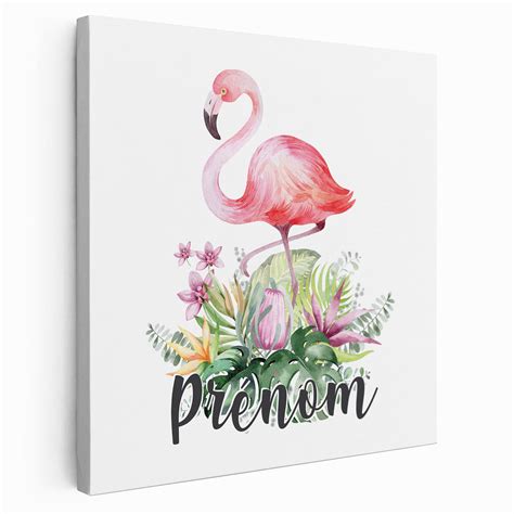 Tableau Toile Enfants Personnalis E Avec Pr Nom Flamant Rose Tropical