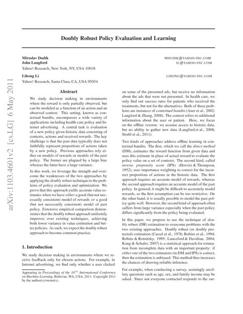 Doubly Robust Policy Evaluation And Learning Deepai