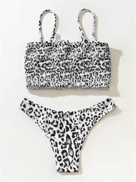 Leopard Smocked High Cut Bikini Swimsuit SHEIN USA