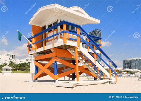 Colorful South Beach Umbrella And Lounge Chair Royalty Free Stock Image