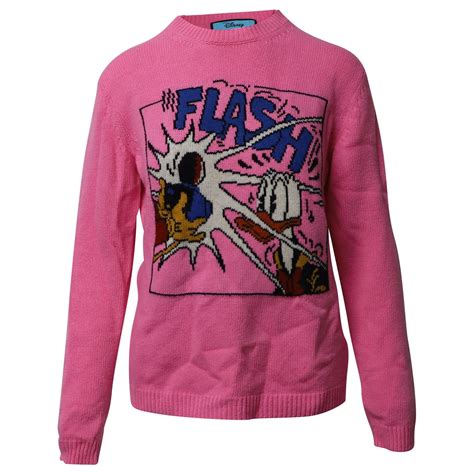 Gucci X Disney Donald Duck Intarsia Sweater In Pink Wool Ref724292 Joli Closet