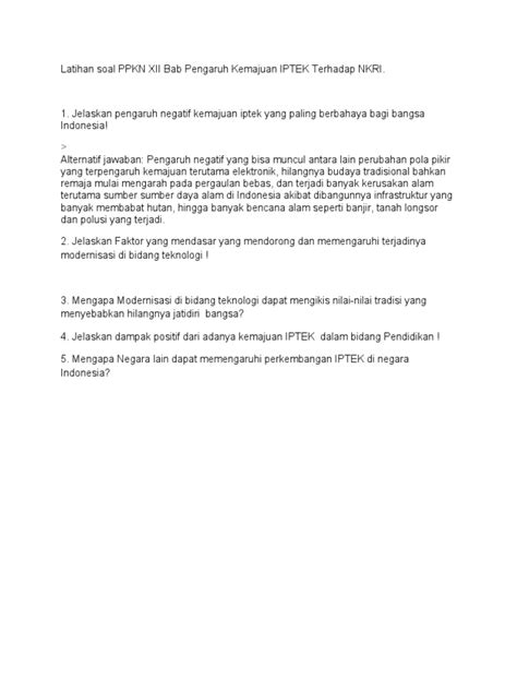 Latihan Soal Ppkn Xii Bab Pengaruh Kemajuan Iptek Terhadap Nkri Pdf