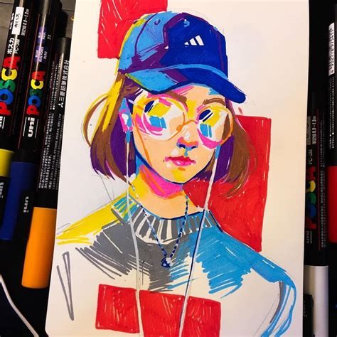 Quick Self Portrait In Posca Pens I Had Too Much Fun O Posca