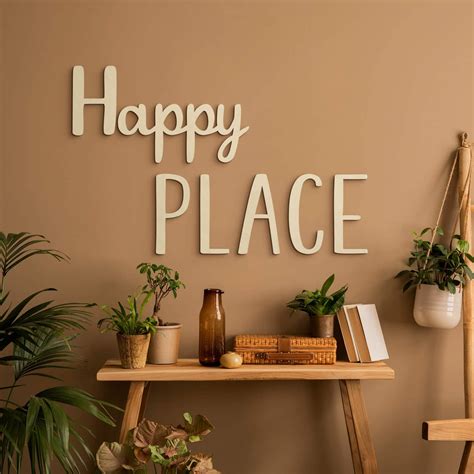 Wanddecoratie Populierenhout Happy Place Wall Art Nl