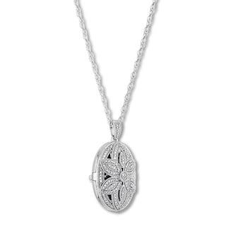 Diamond Floral Locket Necklace 1/4 ct tw Sterling Silver | Kay