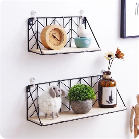 2-Pack Wall Floating Wire Shelves Wall Mounted Rack Wood Storage Shelf ...