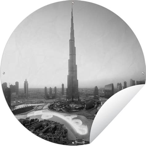 Tuincirkel De Felle Zon Schijnt Op De Burj Khalifa In Dubai Zwart Wit