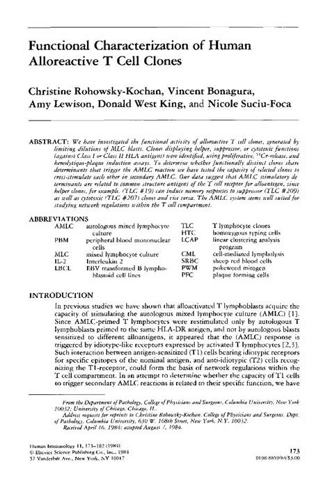 PDF Functional Characterization Of Human Alloreactive T Cell Clones