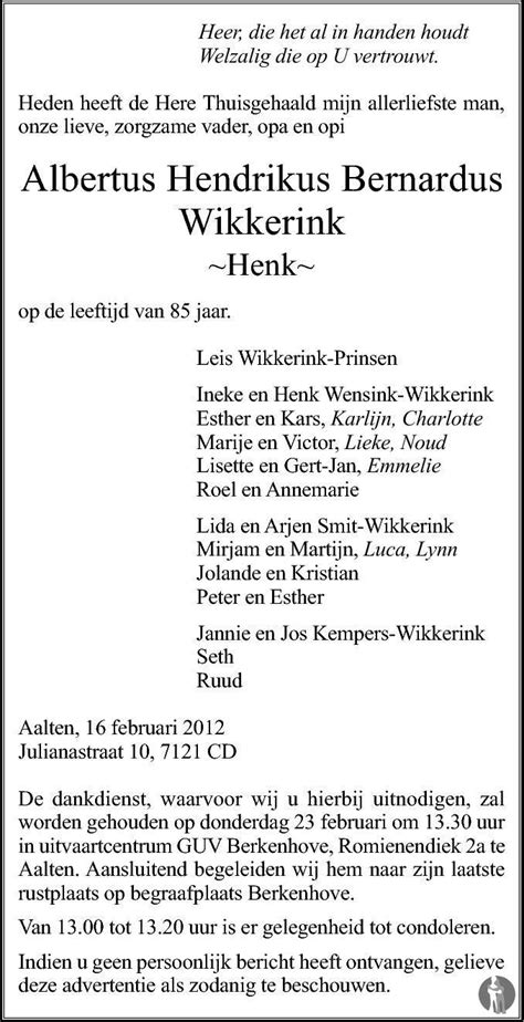 Albertus Hendrikus Bernardus Henk Wikkerink 16 02 2012