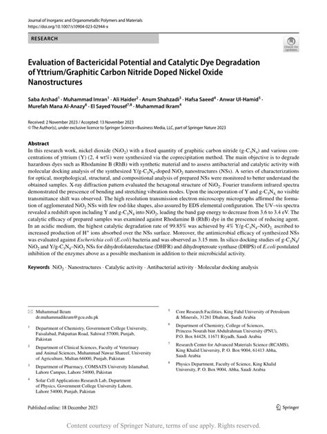 Evaluation Of Bactericidal Potential And Catalytic Dye Degradation Of