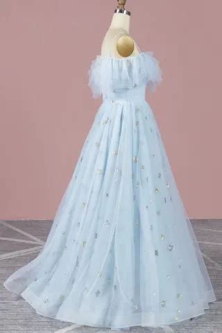 Fairy Gold Silver Stars Sequinned Ice Blue Tulle Dress Lunss