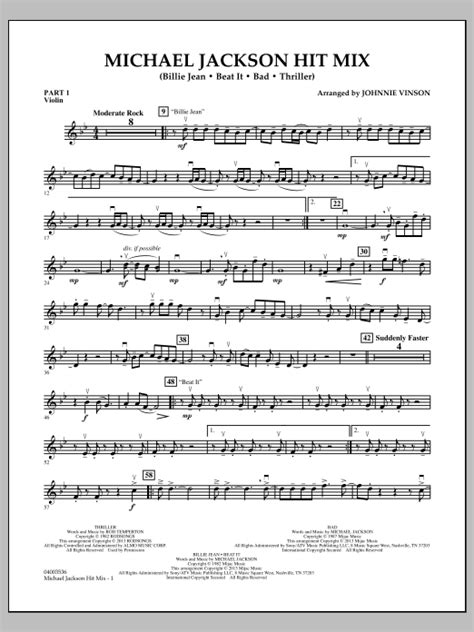 Michael Jackson Hit Mix Pt 1 Violin By Johnnie Vinson Sheet Music For Concert Band Flex