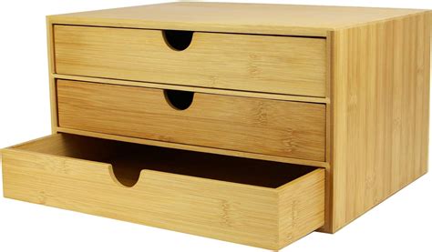 Bamboo Desk Top 3 Drawers Mini Desk Organiser Stationary Storage