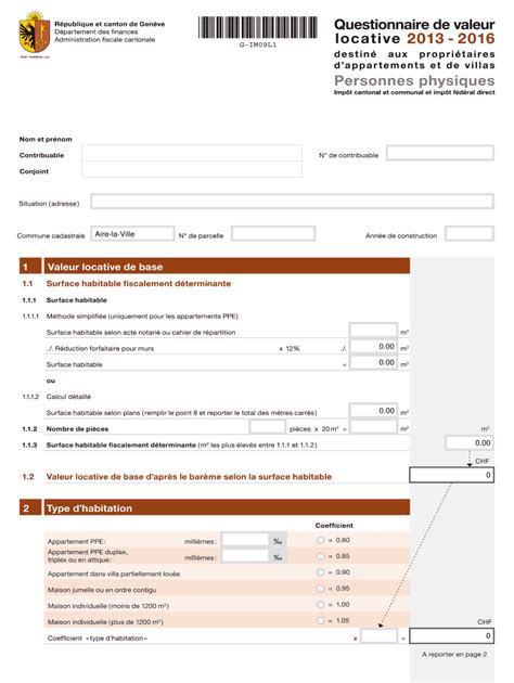 Questionnaire Valeur Locative Gen Ve Fill Online Printable