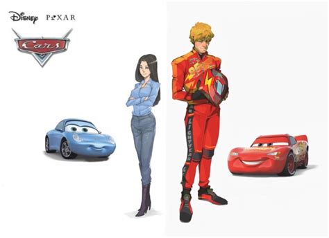 The Characters From Cars Are Standing Next To Each Other