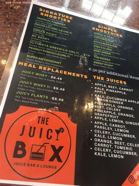 Menu at The Juicy Box pub & bar, New York City, Nostrand Ave.