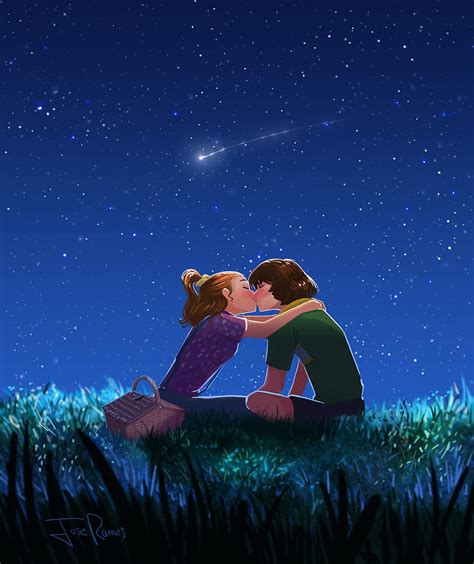 1920x1080px 1080p Free Download Couple Kiss Art Starry Sky Romance Hd Phone Wallpaper