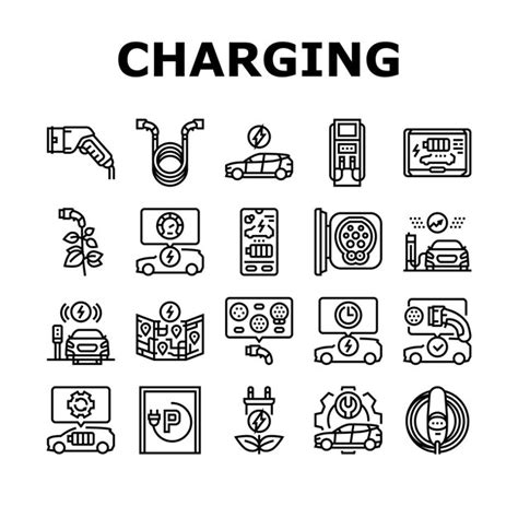 Symbole für ladestation für elektrofahrzeuge setzen vektor energie